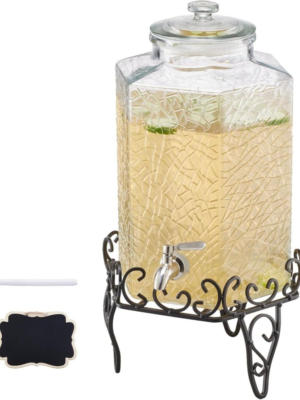 2.5 Gallon Glass Beverage Dispenser with Metal Stand & Stainless Steel Spigot